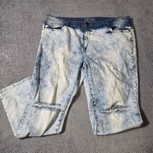 VIP Jeans Women 21/22 42x30 Regular Acid Wash Distress Rip Blue White 1-7319WX